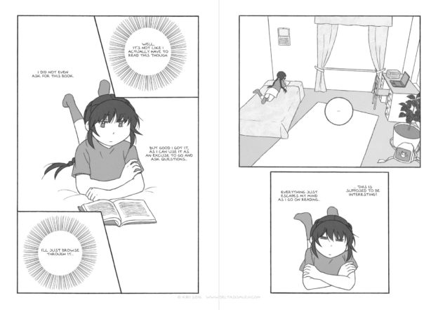 Hiura reading a philosophy book in her room
