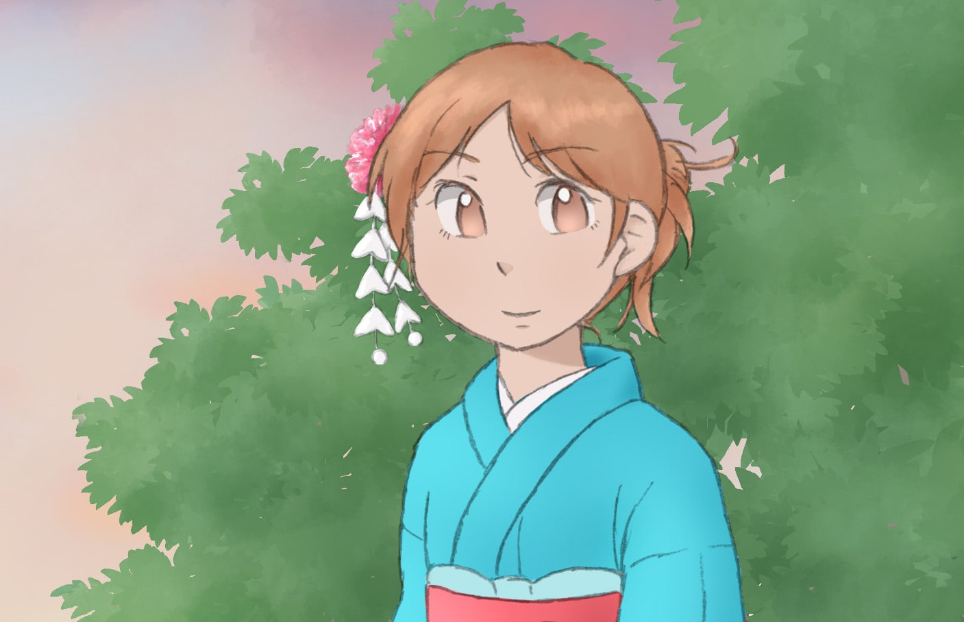 a drawing of a girl wearing kimono